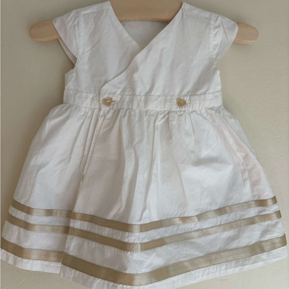 Chicco Baby Reversible White Dress with Gold Polka Dots and Stripes 9M